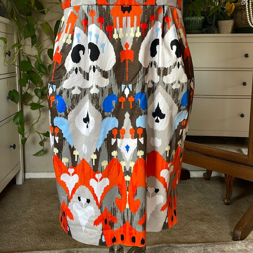 Maggy London Blue & Orange Geometric Print Sleeveless Women's Sheath Dress Sz 14 - Picture 6 of 11